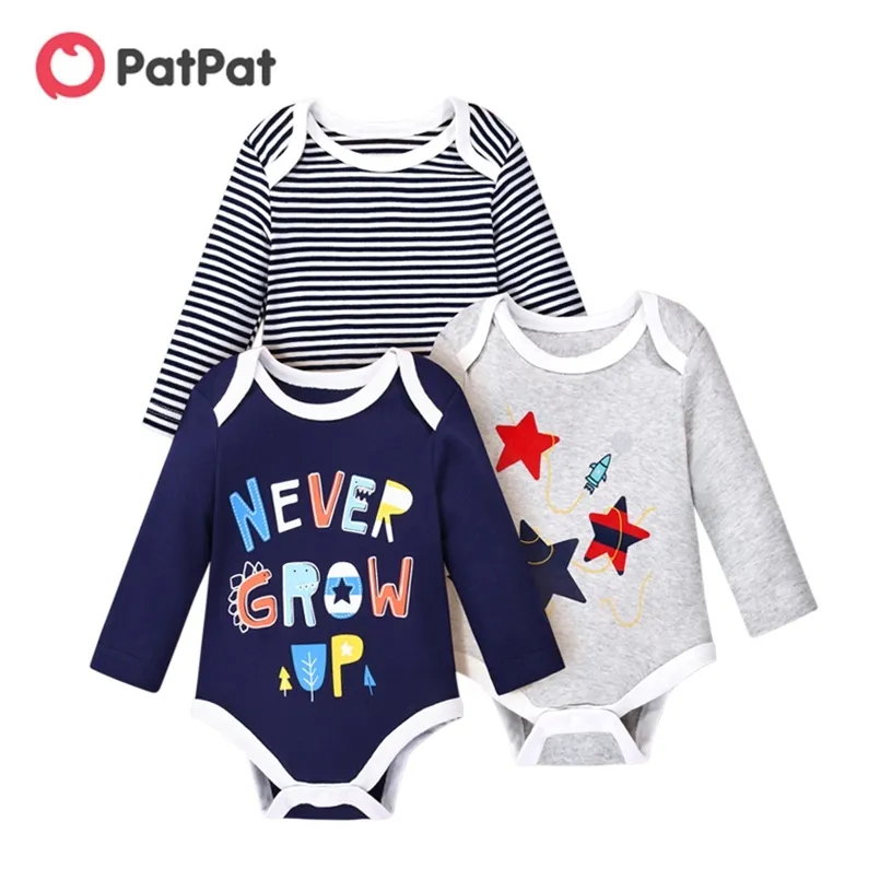 Lente 3-pack baby lange mouwen rompertjes voor 3-18m jongen 100% katoen jumpsuit kleding 210528