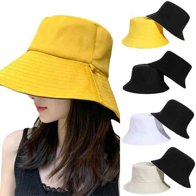 Portable Double-Sided Foldable Anti-UV Beach Cap Bucket Hat Fisherman Cap Sun Hat G220311