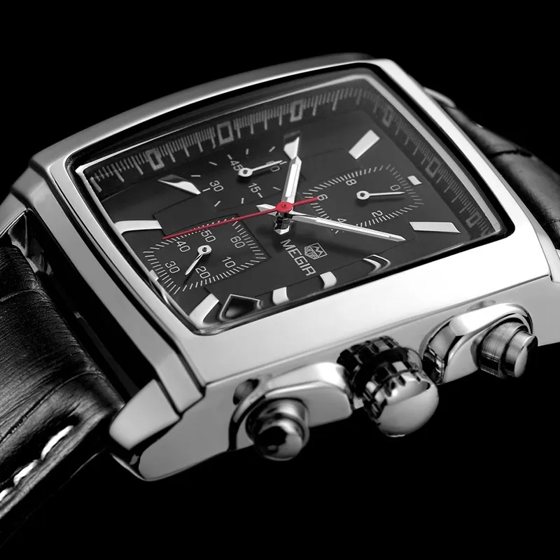 Megir novo casual marca relógios homens moda quente esporte relógio de pulso homem cronógrafo relógio de couro para o calendário luminoso masculino hora 210407