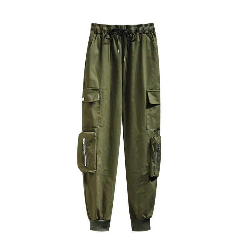 Primavera Outono tamanho grande 3xl exército calças de carga verde casual cintura alta solta harajuku bf hip hop 210531