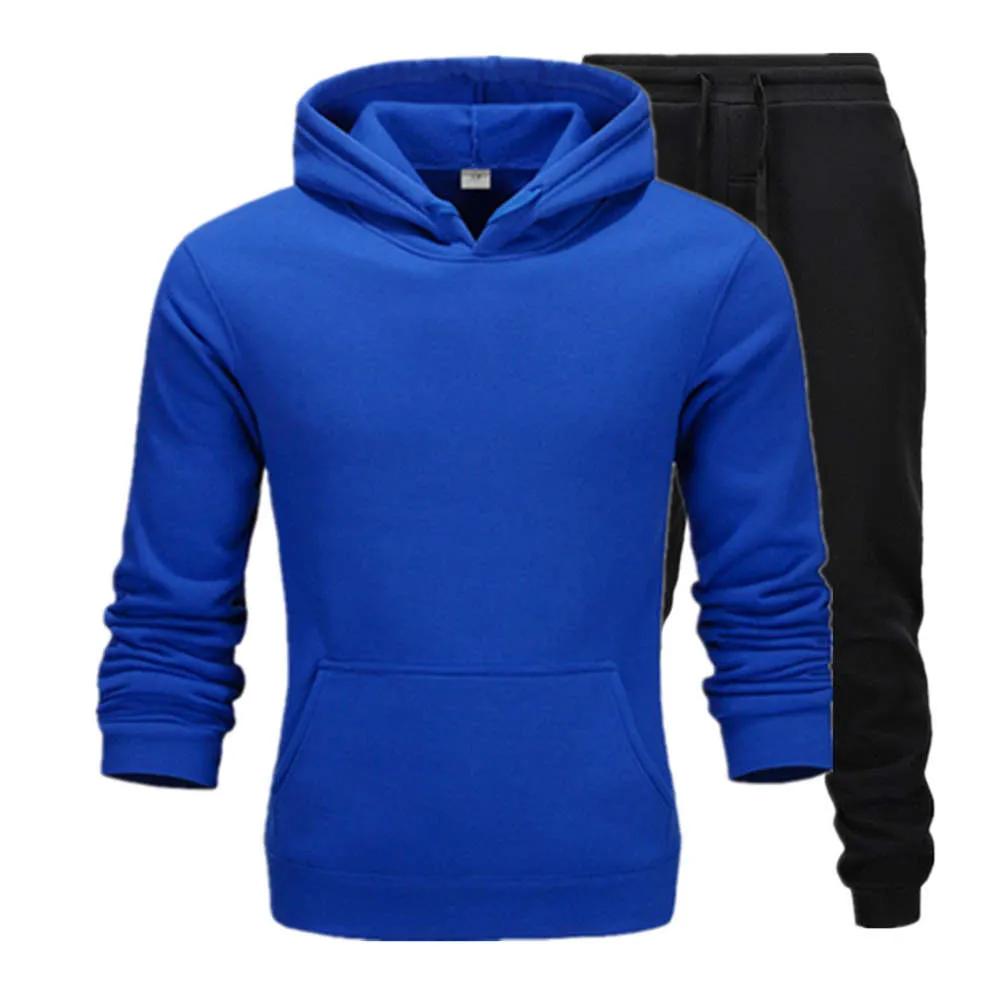 hoodie Casual Clothing Men's Pullovers Sweater Cotton Men Tracksuits Two Pieces + Sports Shirts Fall Winter Track suit Black PTRQ