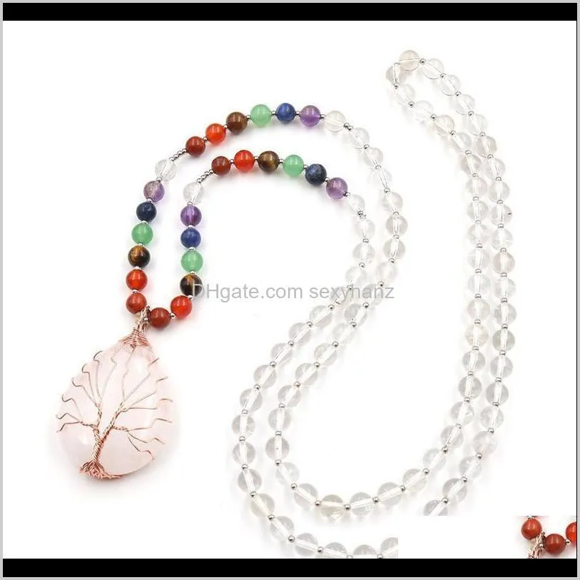 Quarzo Roccia 7 Chakra Pietra Naturale Cristallo Bianco Lunga Catena Per Donna Uomo Albero Della Vita Collana Pendente Goccia D'acqua Fatta A Mano Qylxkk Z62 Jcdiv