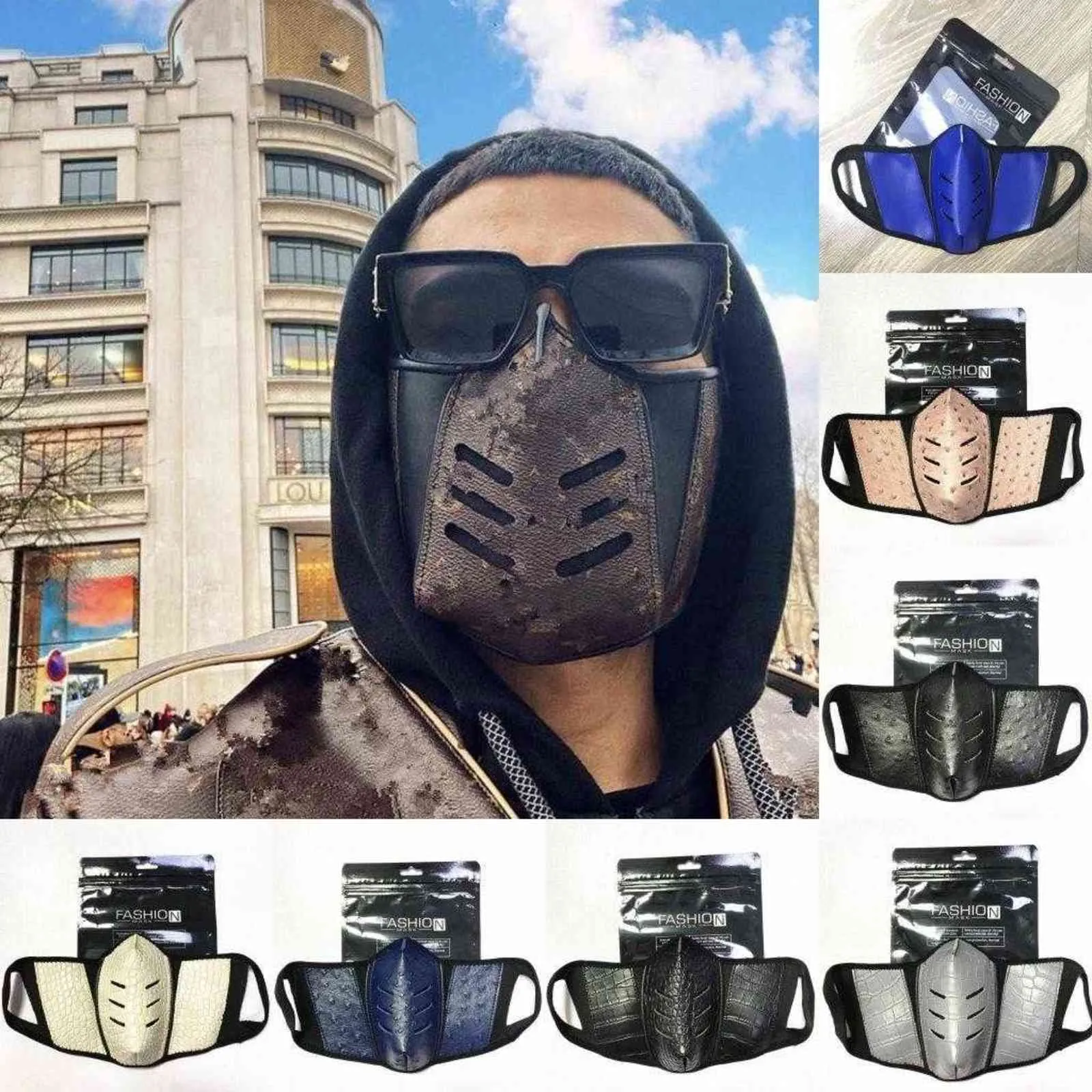 US Stock Unisex Face Masks Omslag PU Läder Män Kvinnor Dammtäker Mode Mouth-Muffle Tvättbar Utomhus Sport Protective Me5b