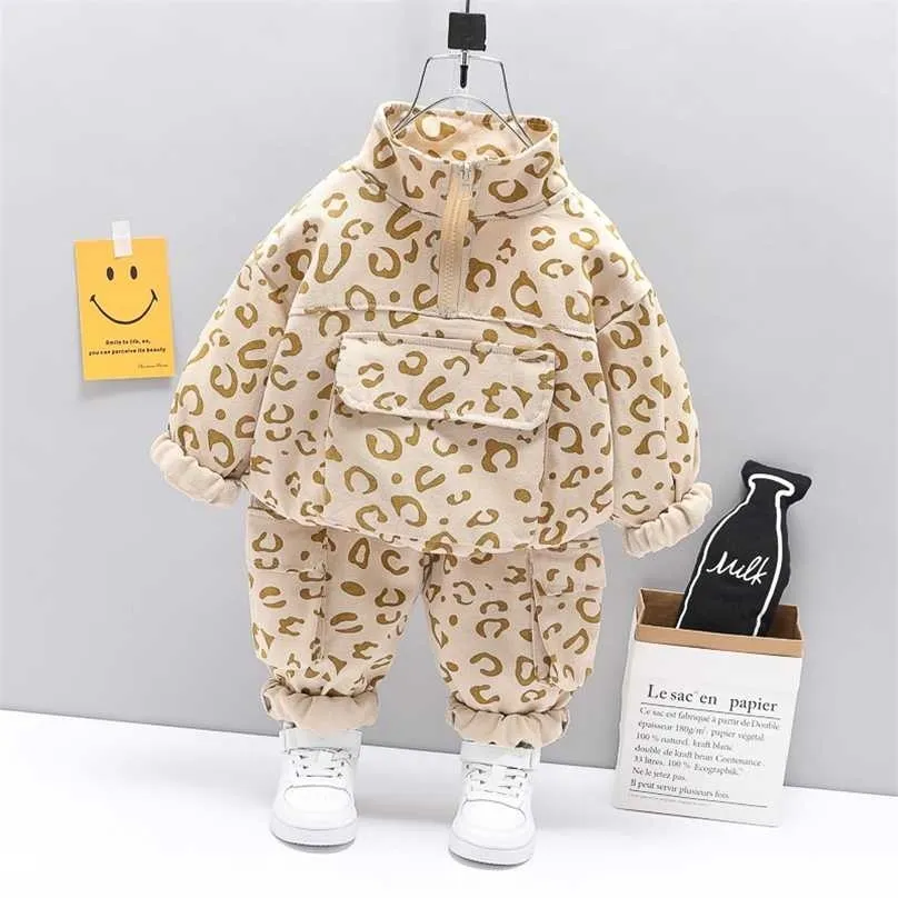 Barnkläder Höst Baby Flickkläder Leopard Topp+Byxor Fritidskläder Kostymer Småbarn Kostym Pojkar Set 1 2 3 4 År 211025