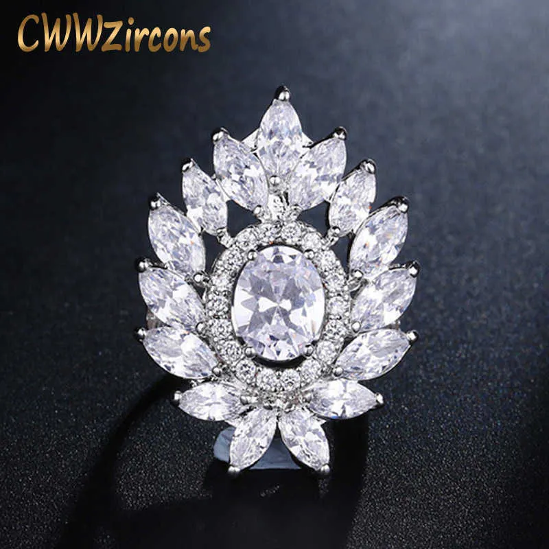 Exclusive Women Party Costume Jewelry Marquise Cut Cubic Zirconia Big Cocktail Rings Adjustable Size R007 210714
