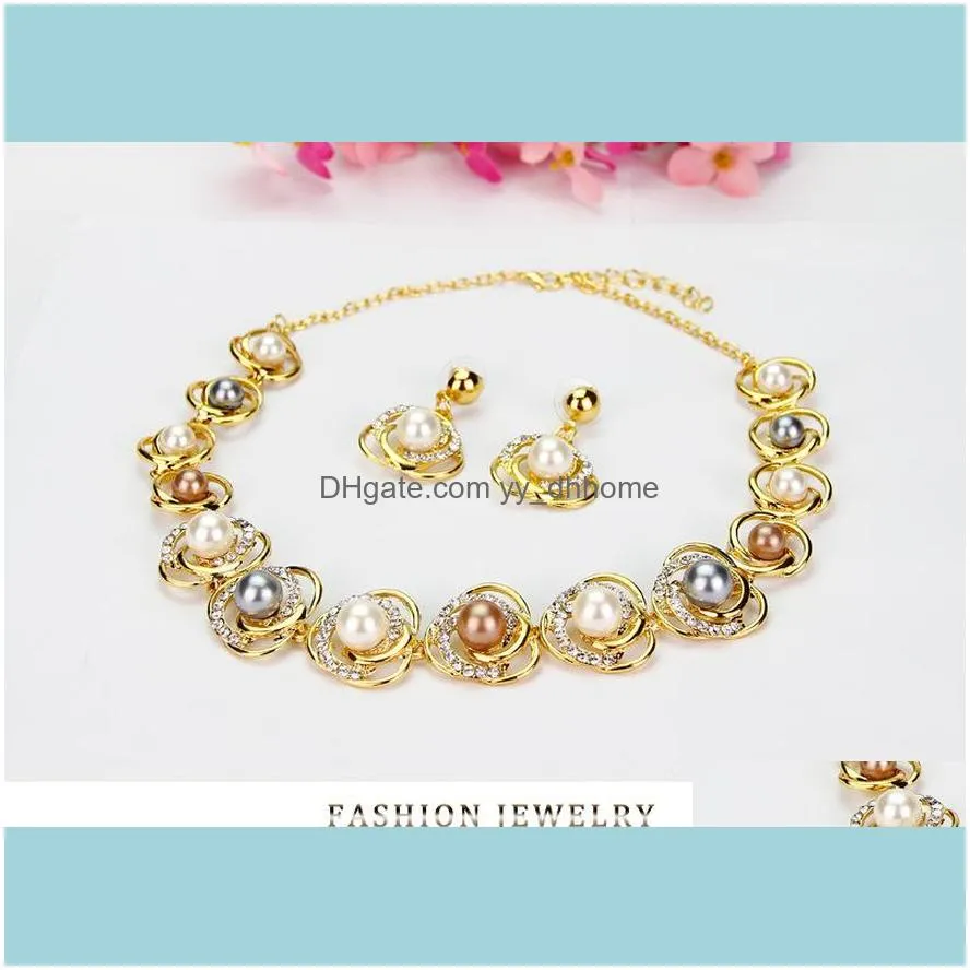 Earrings & Necklace Luxury Classic Pearl Round Imitation  And Earring Set Chain For Women Wedding Party Gift