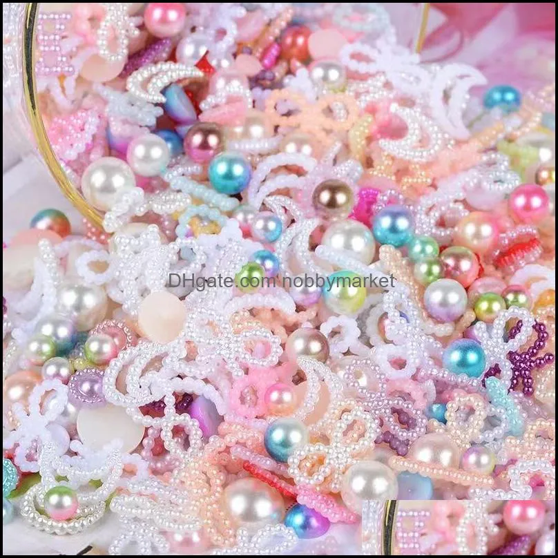 100g Mixed Heart Components Bow Flower Star Pearls Flatbacks Embellishments DIY Phone Nail Decorations Scrapbooking Crafts