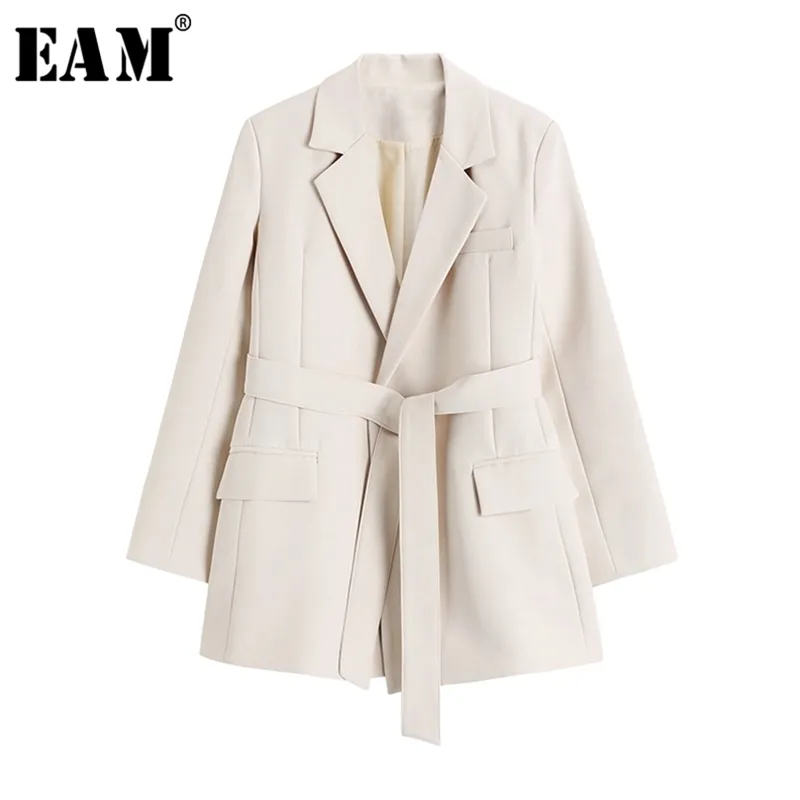 [EAM] femmes abricot bref pansement loisirs Blazer revers manches longues coupe ample veste mode printemps automne 1X791 211006