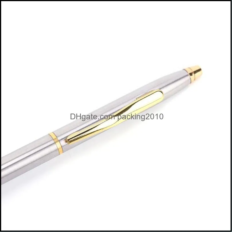 1pc Stainless Steel Rods Rotating Metal Ballpoint Pen Business All-steel Gold Folder Gift Stationery Ballpen