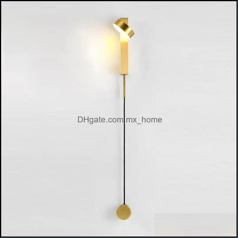 Led Wall Lamp Gold Rotation Adjustment Wall Light for Living Room Modern Stair Aisle Bedroom Bedside Indoor Decor Lighting