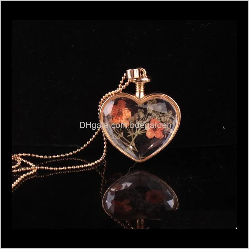 murano heart shape lampwork glass pendants aromatherapy pendant necklaces jewelry dry flowers perfume vial bottle pendants