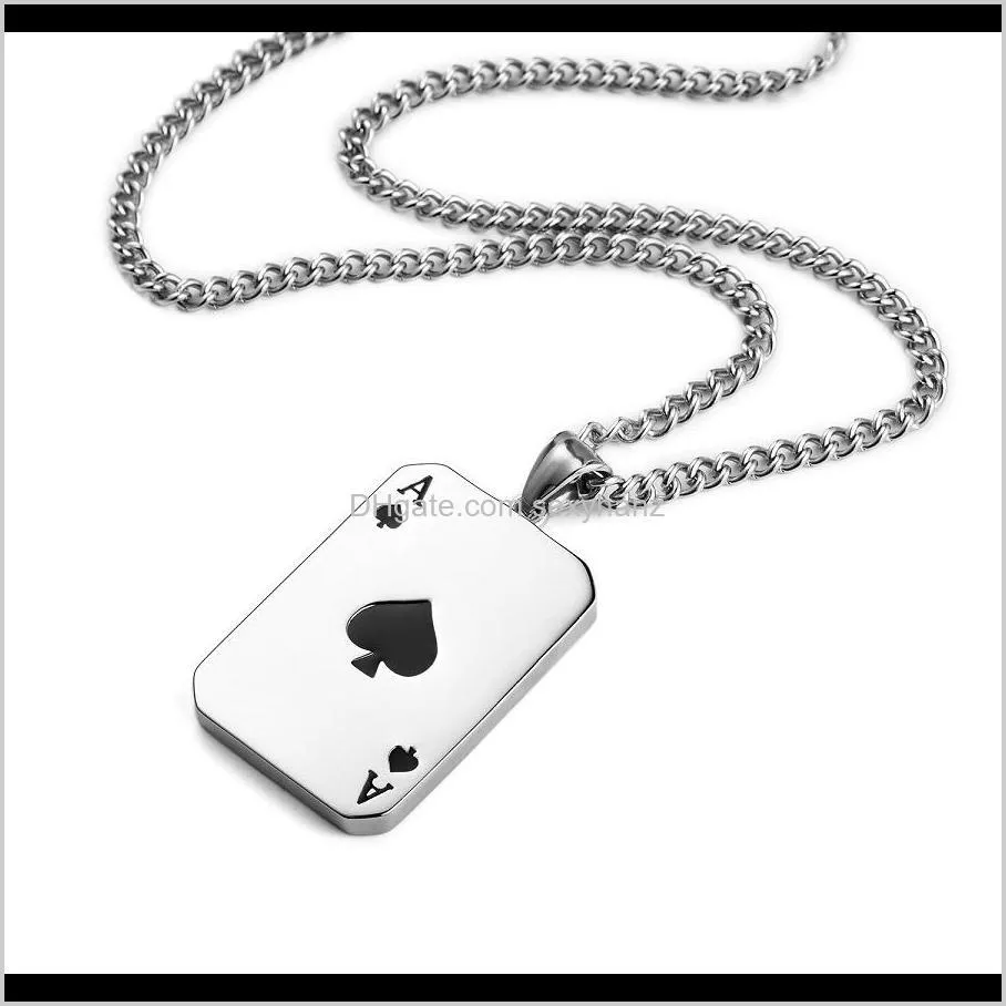 mens necklace hip hop fashion stainless steel jewelry ace of spades pendant necklaces 60cm long link chain men gifts