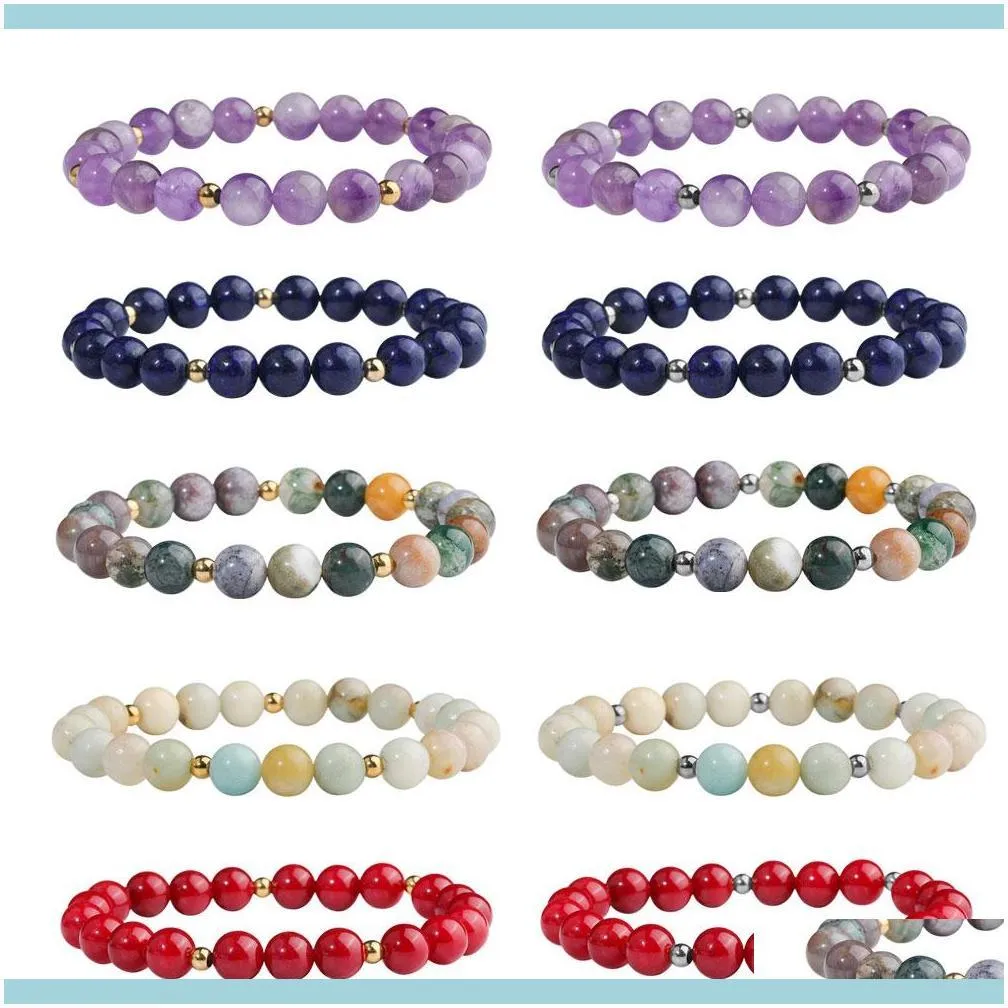 Beaded Strands Armband Jewelry8mm Fashion Bead Natural Stone Healing Crystal Stretch Pärlade armband Kvinnor Män handgjorda ädelstensmycken