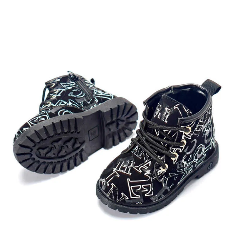 Bottes de neige pour enfants garçons et filles courtes Martin bottes en daim rétro lettres en relief bébé chaud plus chaussures de velours 210713