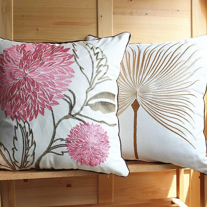 Embroidered Pastoral Floral Cushion Hydrangea cotton chair sofa cushion modern home decor Rectangle pillow drop 210716