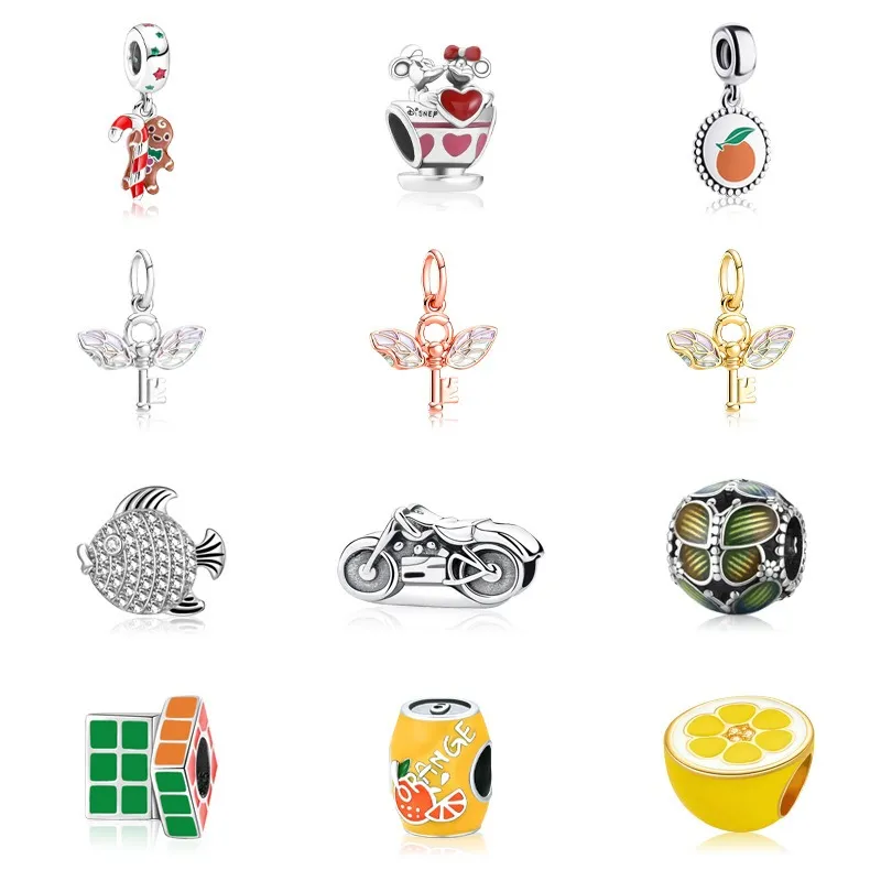 Passa Pandora Charm Armband Europeisk Silver Charms Beads Crystal Orange Tenn Butterfly Fisk Motorcykel Dangle DIY Snake Kedja för Kvinnor Bangle Halsband Smycken