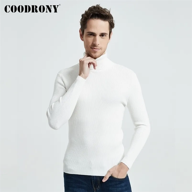 COODRONY pull de noël hommes vêtements hiver épais chaud décontracté tricots col roulé pull classique couleur Pure pull 8253 210813