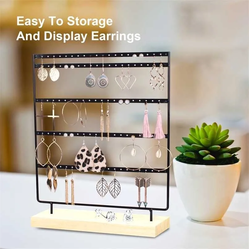 Earring Holder Jewelry Organizer Display Tree with Wooden Tray Earrings Rack Perfect Gifts for Women Necklaces Watches and Rings 211105