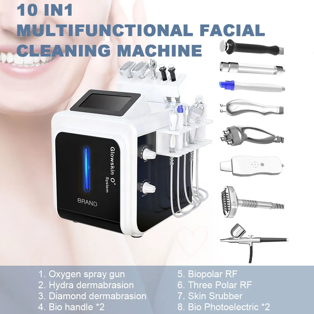 Multi-Functional Hydra Dermabrasion Oxygen Spray Gun Skin Skrubber Bipolär RF Hud Dighting Eye Lift Hydradermabrasion Facial Beauty Equipment för salong användning