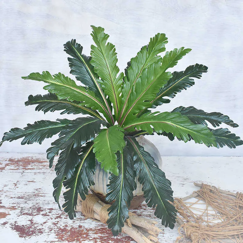 50cm 18頭人工ヤシの植物熱帯のペルシャンの葉のプラスチック製のシダの草ブーケ植物壁の葉の鉢植えの木の部屋210624