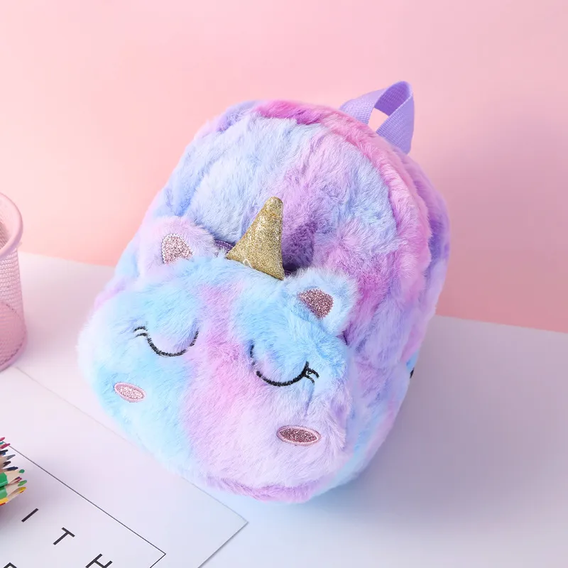 Mjuk plysch skola mochila unicorn ryggsäck söta barn leksaker väska 3d tecknad djur skolbag student barn axel ryggsäckar