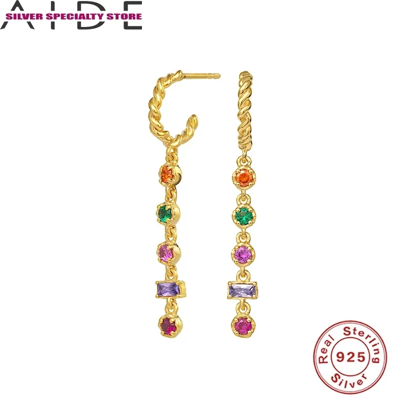 Aide Colorful Pendant för kvinnor 925 Silver Modig Stud Örhängen Smycken Zirkon Pendientes Brincos Aretes