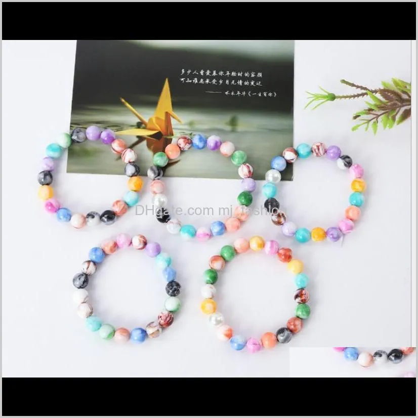 fashion promotional gifts! 8mm*22 grains 16cm glass beads imitation agate like beads elastic force bracelet 9 color choice ps2369