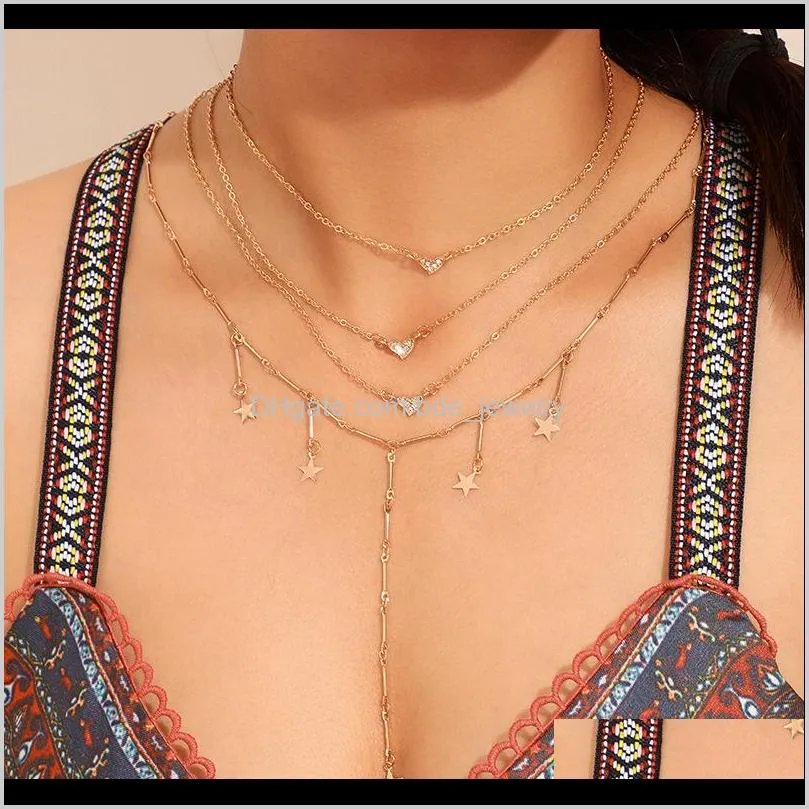 bohemian star crystal heart choker necklace for women gold tassel necklace pendant fashion chocker female jewelry gift