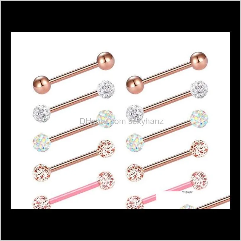 10pcs/pack piercing jewelry nipple ring,industrial barbell tongue piercing,crystal ball nose ear stud nipple lip piercing body jewelry