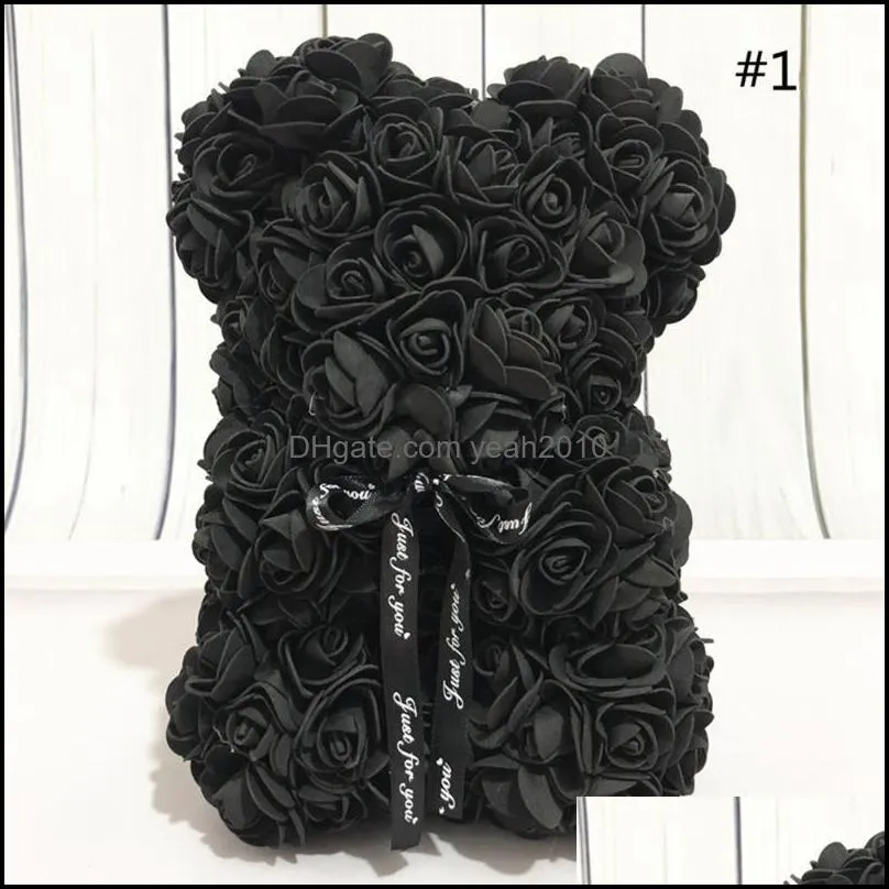 25cm Creative Foam Rose Teddy Bear Creative Artificial Fake Flower Decoration Christmas Gifts Valentine Ornament Supplies