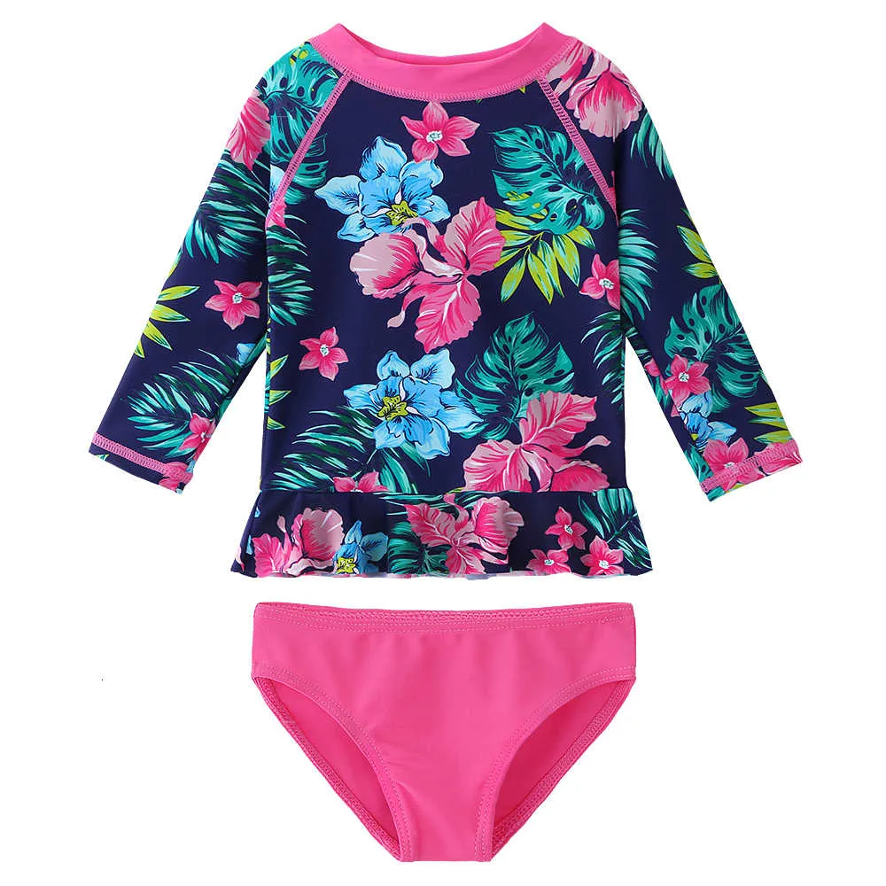 Baohulu Floral Baby Long Sleeve Girls Swimsuit Two Pieces Upf50+ Children Toddler Swimwear Beach Bathing Suits