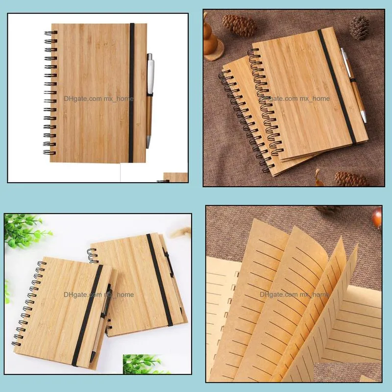 Spiral Notebook Wood Bamboo Cover With Pen Student Environmental Notepads wholesale School Supplies