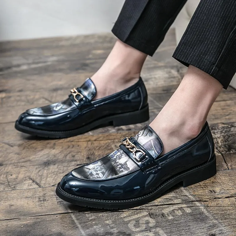 2022 special Exquisite Metal chain style fashion Men's Shoes printing Loafers Man Party Dress Evening Footwear large size:US6.5-US11