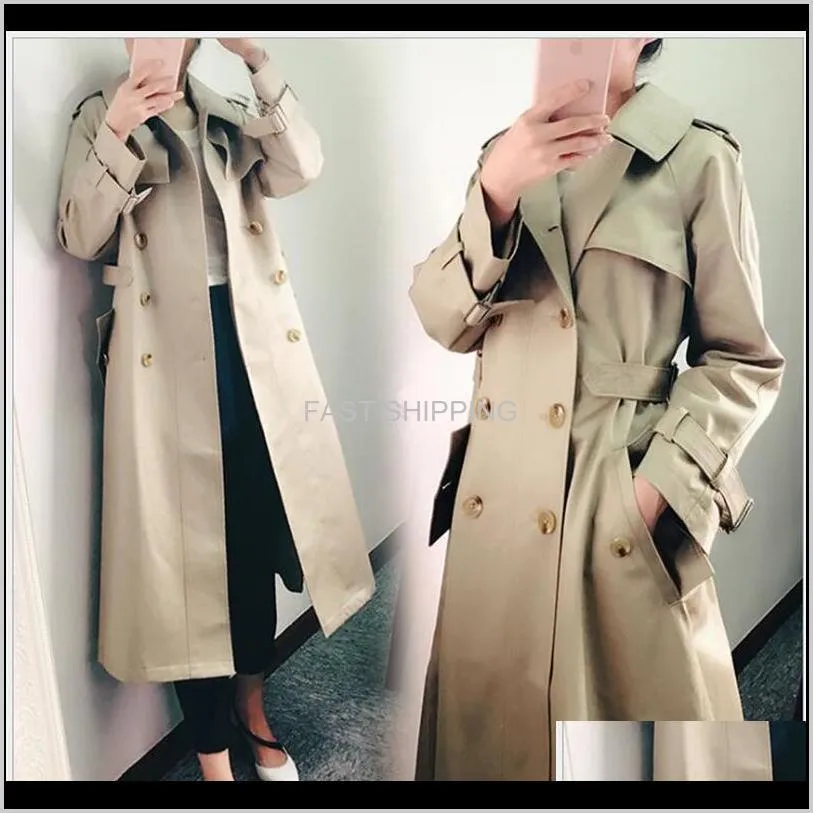 Kvinnors Trench Coats Apparel Spring Coat Women Fashion Double Breasted Long Casual Höst Windbreaker OuterW LB4OB