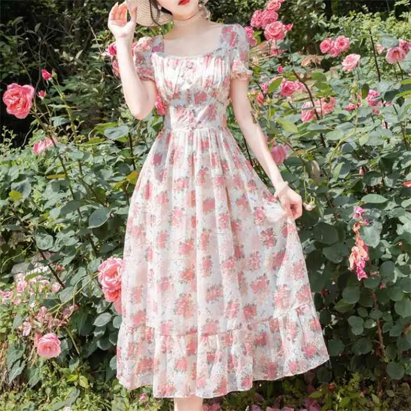 Breezy Rose Puff Sleeves Summer Dress