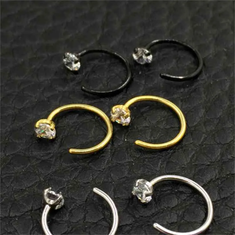 Zircon näsring du formad hästsko ring piercing smycken bcr ögonbryn nagel läpp klara pärla 316l rostfritt stål svart guld