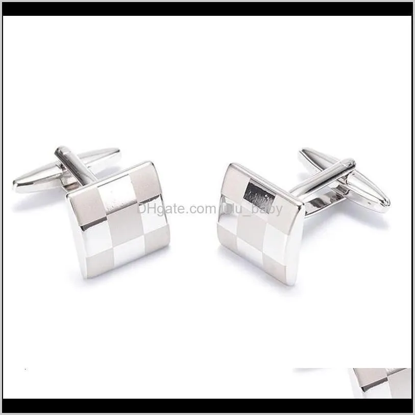 new square check cuff shirts business suit men cufflinks french metal cuffs links