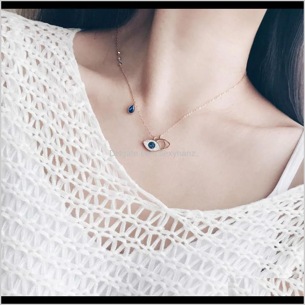 pendant korean titanium steel rose, gold devil`s eye necklace, female clavicle chain pendant, gift, indelible jewelry