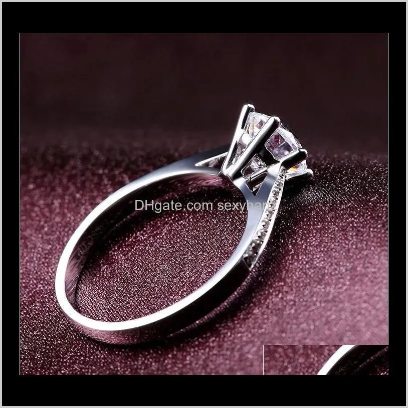 classic cz diamond rings for women platinum plated white gold couple rings jewelry 925 silver ring wedding