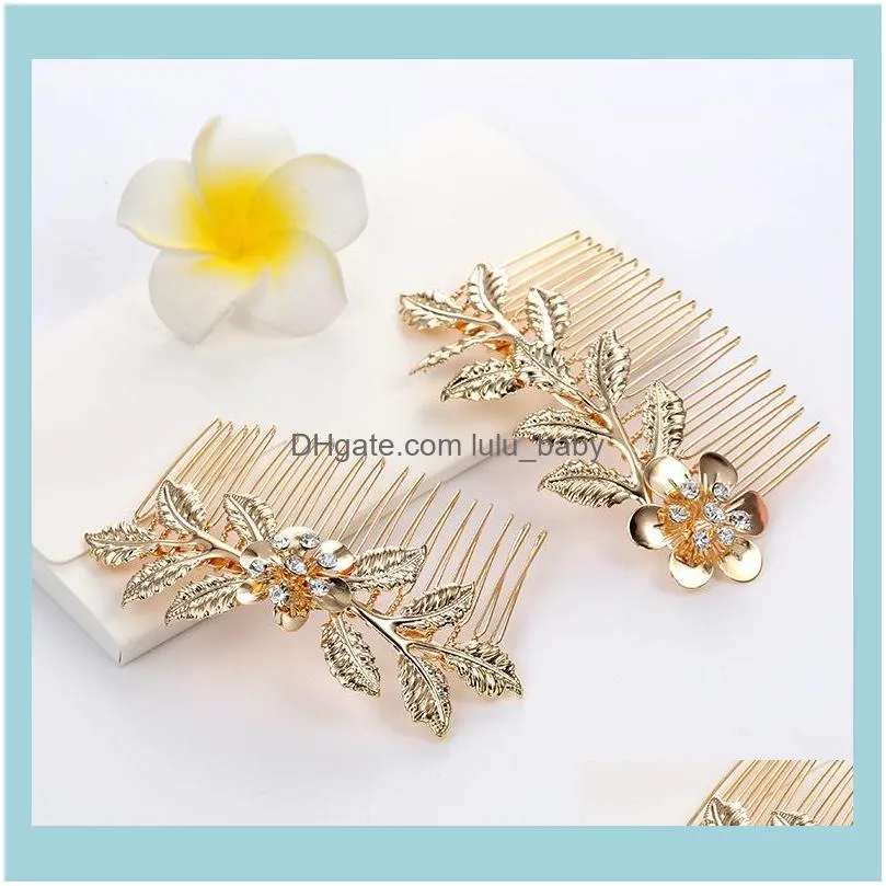 Gold Color Metal Leaf Clip Girls pin Barrette Flowers Rhinestone Comb Hairpins Women Accessories Jewelry