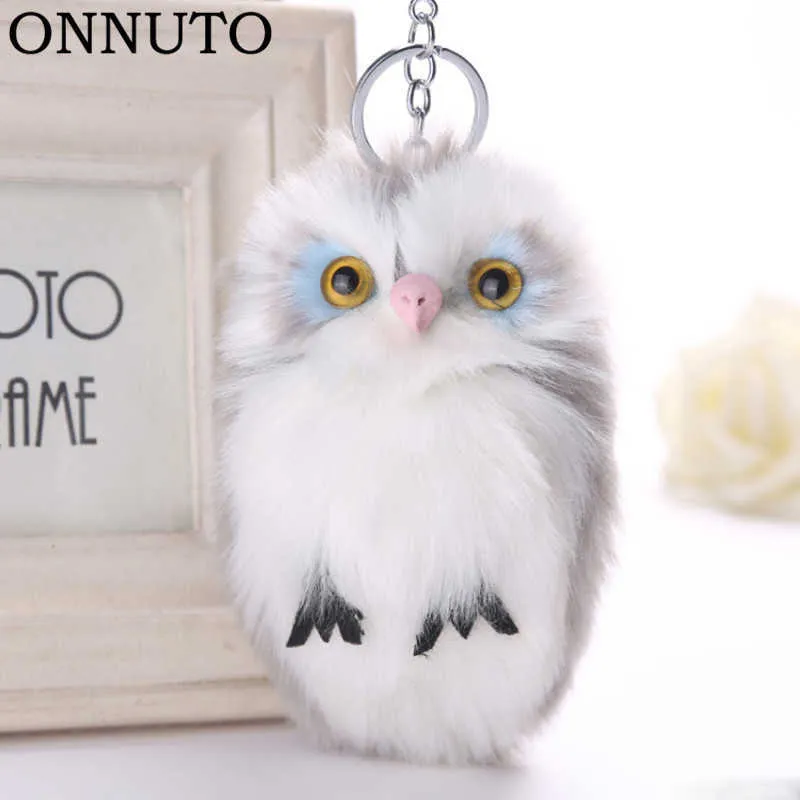 15CM Cute Fluffy Owl Keychain Pom Faux Rabbit Fur Ball Pendant Key Ring Chain Charm Holder For Handbag Women Jewelry Gifts G1019