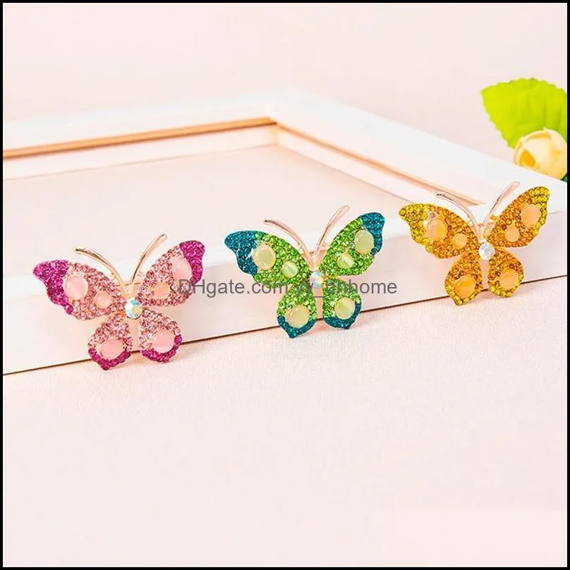 Pins, Brooches 1PCS Insect Fashion Mix-color Rhinestone Butterfly For Women Opal Pin Brooch Jewelry Gift