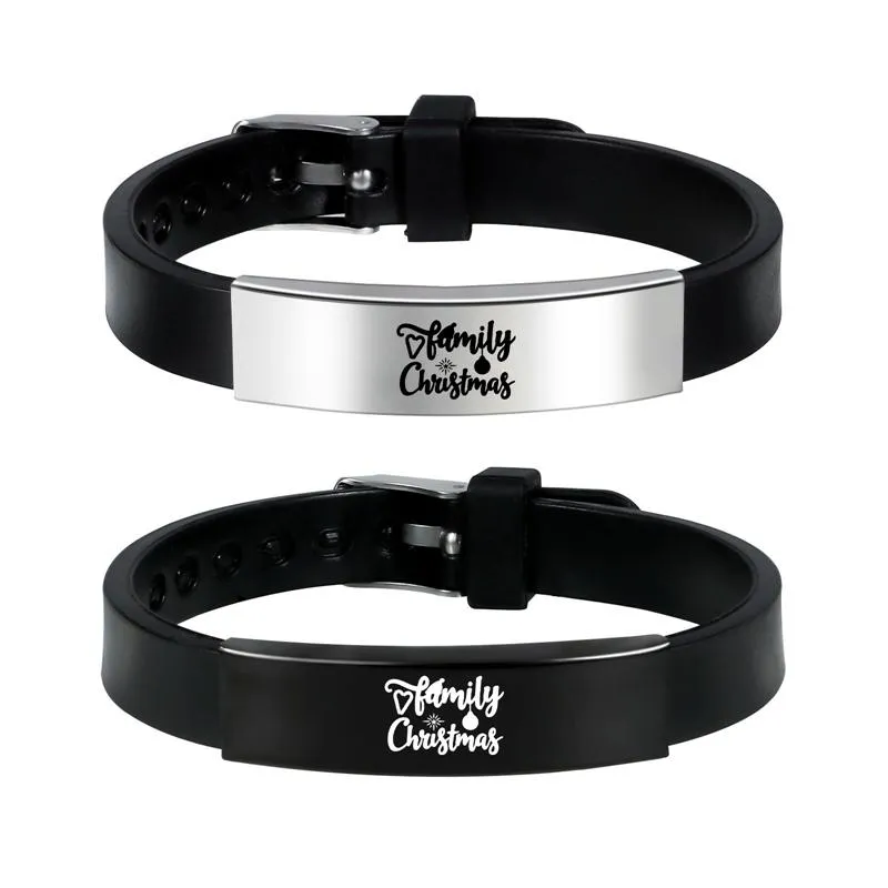 Braccialetti con ciondoli 2022 Giorno di Natale Bracciale unisex in silicone nero Regali di Natale in acciaio inossidabile per gioielli da donna e da uomo