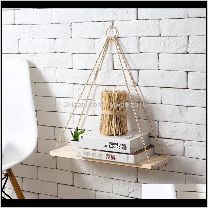 creative beautiful flower pot storage rack hanging rope shelf wooden basket wall ornaments for home office shipping