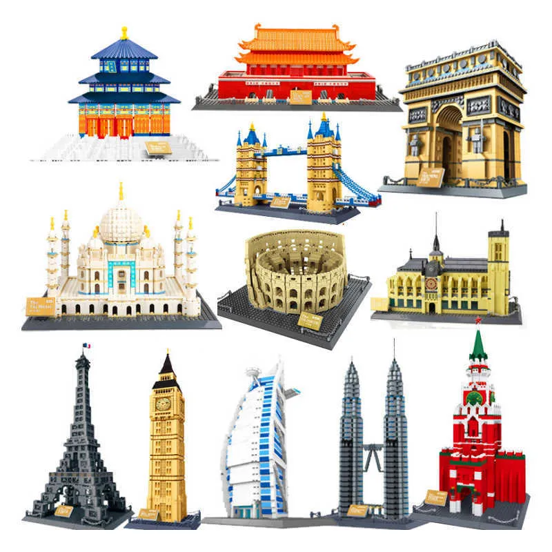 World Architecture Bouwstenen Eiffel Tower Bricks Colosseum Brandenburg Gate Kits Speelgoed Creatief Model voor kinderen Geschenken H0824