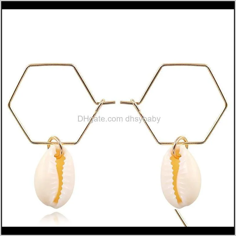 women bohemia natural sea shell earrings big circle round loop earrings geometric pendant dangle earrings jewelry