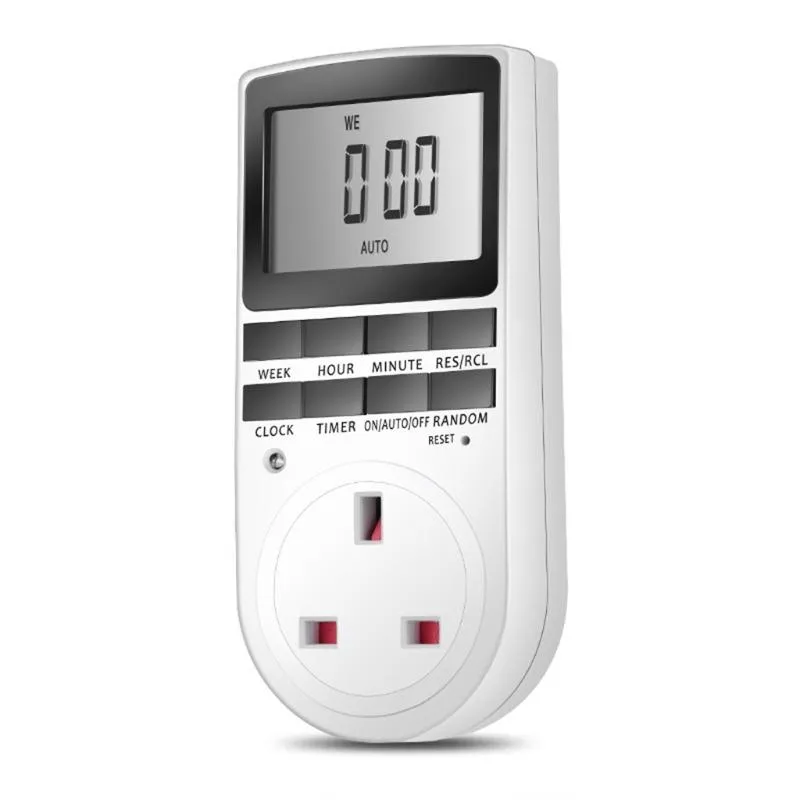 Timers 7xea digital elektrisk timerplugguttag med on-off-program Nedräkning Säkerhet Random Mode Lights Home Applicanes