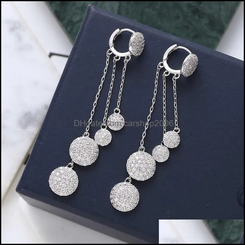 Sweet Tassel Earrings Round Piece Pendant Paved AAA Zirconia for Women Wedding Party Luxury Jewelry XIUMEIYIZU 11.11