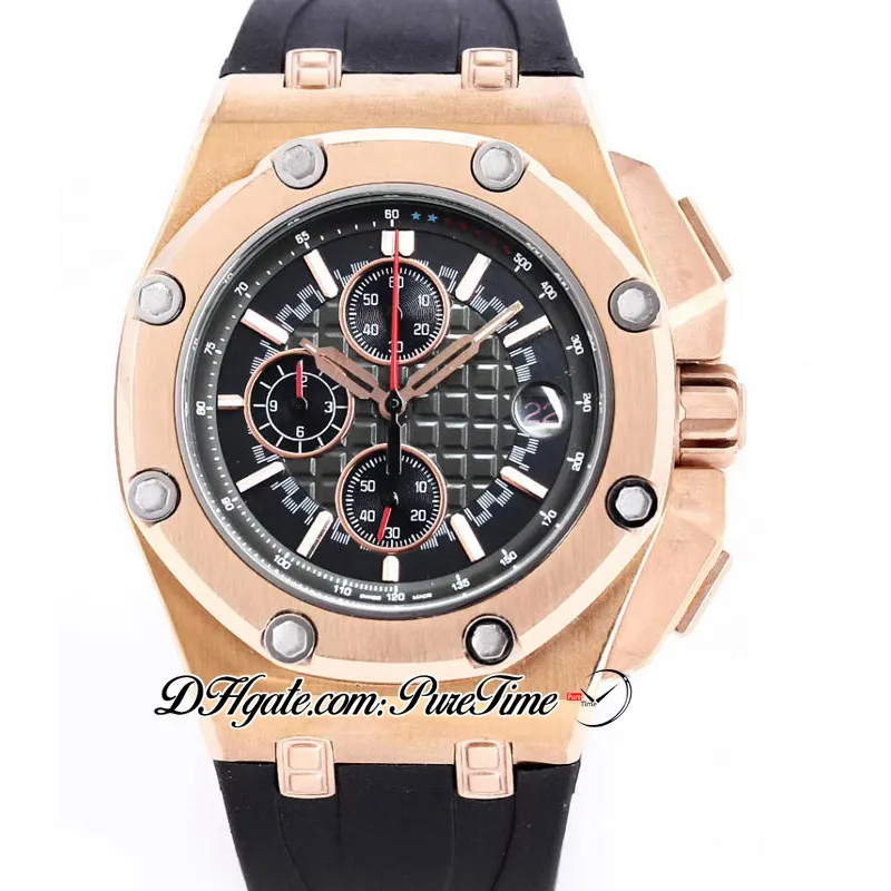 45mm 26401 Miyota Quartz Chronograph Mens Watch Rose Gold Black Texture Dial Stick Markery Gumowe Pasek Sporty Zegarki Stopwatch 4 Style PureTime A15A1