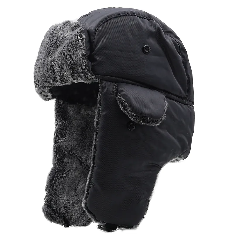 Unisex Homens Mulheres Russo Chapéu Trapper Bombardeiro Aquecido Trooper Orelha Abas Inverno Esqui Chapéu Sólida Fluffy Faux Peles Cap Headwear Bonnet